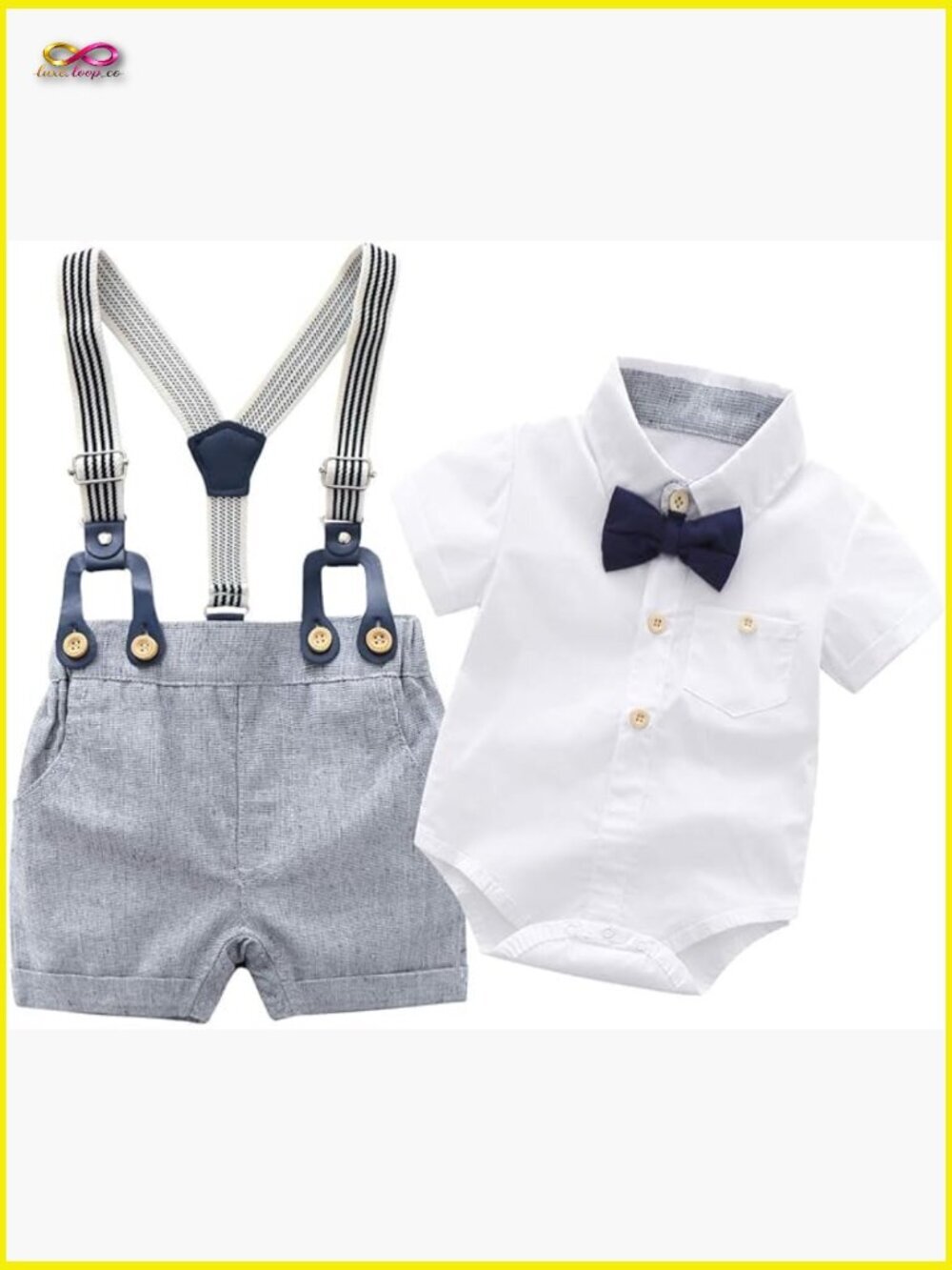 Baby Boy Gentleman Outfit Shirt Shorts Suspenders Bow Tie Toddler Suit Set